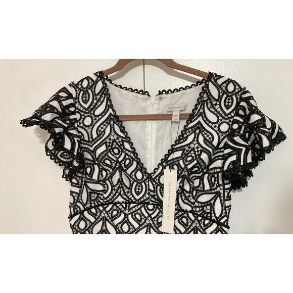 NWT ML Monique Lhuillier Embroidered Lace V-Neck Midi Dress Size 4 - Picture 5 of 8